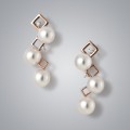 3 Pearl Earrings with White Freshwater Pearls and Diamonds