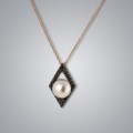 Pearl Pendant with Natural Multicolor Freshwater Pearls and Black Diamonds