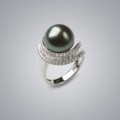 Pearl Ring Natural Black South Sea 13.0-12.0 mm Pearl