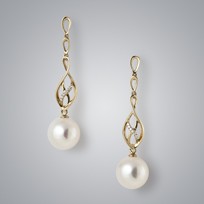 Pearl Earrings with White Freshwater Chandelier and Diamonds