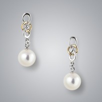 2 Tone Pearl Earrings with White Freshwater Pearls