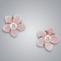 Conch Pearl Earrings with White Freshwater Pearls
