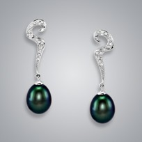 Pearl Earrings with Treated Black Freshwater 9.5-9.0 mm Pearls