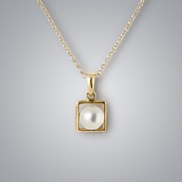 Square Pearl Pendant with White Freshwater Pearls