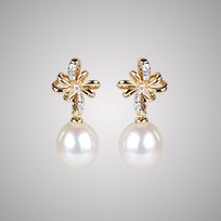 White Freshwater Pearl Earrings, 8.0mm, 18KY 