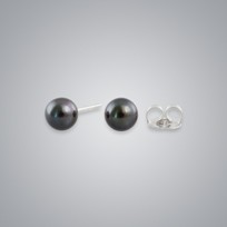 Treated Black Freshwater Pearl Stud Earrings, 5.5mm, 18KW