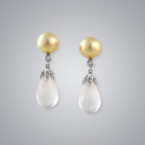 Pearl Earrings with Treated Golden Japanese Akoya 9.0-8.5 mm Pearls