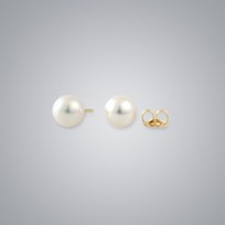White Japanese Akoya Pearl, Stud Earrings, 7.5mm, 18KY