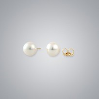White Japanese Akoya Pearl, Stud Earrings, 7.5mm, 18KY