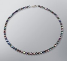 Treated Black Freshwater Pearl Strand Necklace, 5.5mm, 18KW