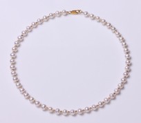 White Freshwater Pearl Necklace with Gold Beads  6.5mm, 18KY