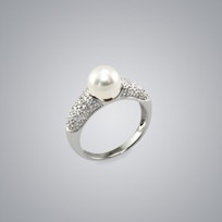Pearl Ring with White Freshwater 7.5-7.0 Pearl