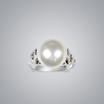 Pearl Ring with White South Sea Pearl & Diamonds 12.0-11.0mm, 18KW