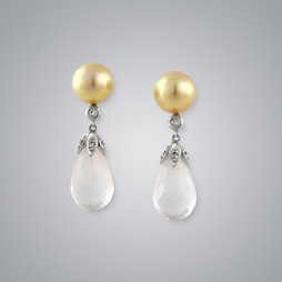 Pearl Earrings with Treated Golden Japanese Akoya 9.0-8.5 mm Pearls